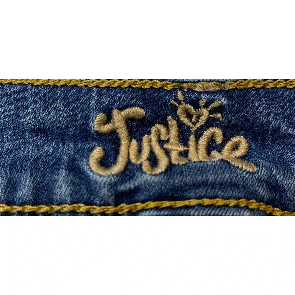 Justice Girls‎ Denim Shorts Medium Wash Raw Hem Size 12S Stretch Blue Jeans